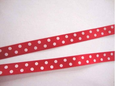 Satijnband Rood met stip 10mm