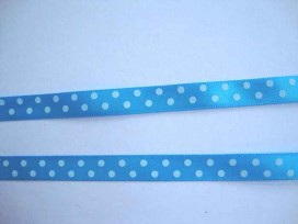 Satijnband Aqua met stip 10mm