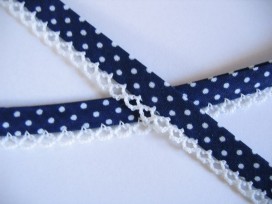 Biaisband Donkerblauw met witte stip en ruche 31