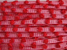 Sierlint Boerenbont Rood met roosjes 10mm breed