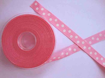 Ribsband met stip Roze 16mm. 1270-16