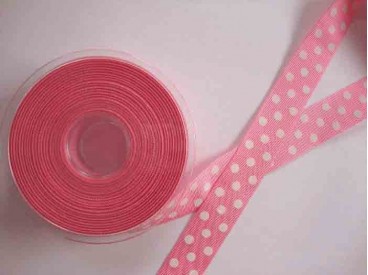 Ribsband met stip Roze 25mm. 1270-25