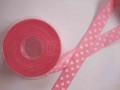 Ribsband met stip Roze 25mm. 1270-25