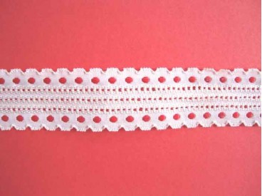 Sierband bundel Offwhite met rode stippen  30mm