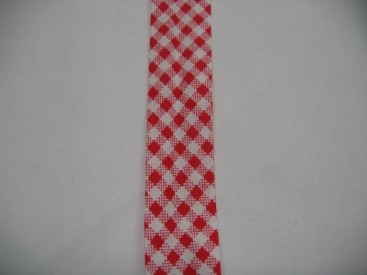 Rood geblokt biaisband. 100% katoen 2 cm. breed