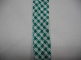 Groen geblokt biaisband. 100% katoen 2 cm. breed