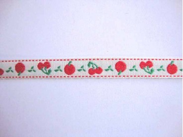 Sierband Fruit Offwhite met rode appel en kers    10mm