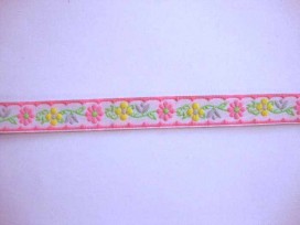 Sierband Bloem Wit met roze/gele bloem 12mm