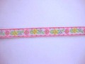 Wit sierband met roze en gele bloemen in zachte pasteltinten  12mm breed  