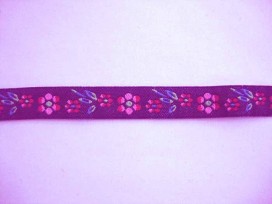 Sierband Bloem Donkerjeans met roze bloem 17mm