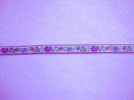 Sierband Bloem Wit met een paarse bloem 8mm