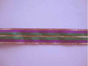 Sierband Paars/groen/gouden streep 25mm