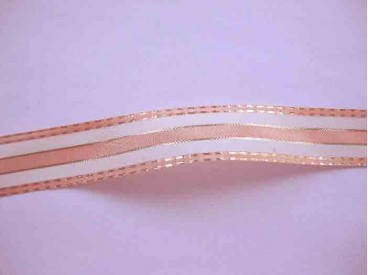 Sierband Zalm/offwhite streep met gouddraad 25mm