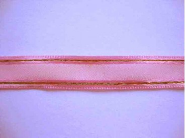 Sierband 2 kleurig roze met gouden draad 15mm