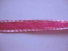 Sierband Pink met schuine streep en gouddraad 25mm