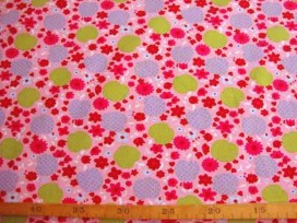 Poplin Roze met appel en bloem 306-12N