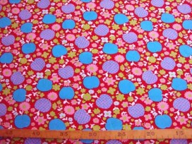 Poplin  Rood met appel en bloem 306-15N