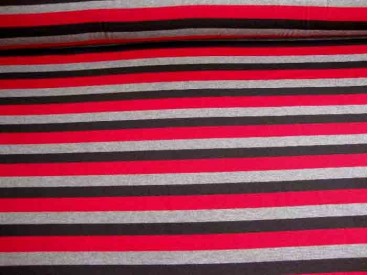 Tricot streep Rood/grijs/zwart Breed 1648-16N