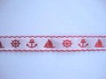 Hollands sierband Wit met rood anker en boot  20mm breed