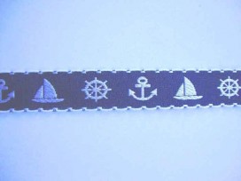 Hollands sierband Blauw met anker en boot  20mm breed