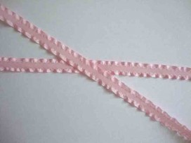 Satijnband dubbele ruche 10mm. Roze