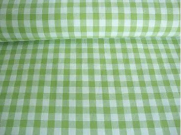 Een limekleurige boerenbont ruit van 10 x 10 mm. 100%katoen 1.45 mtr.br. 