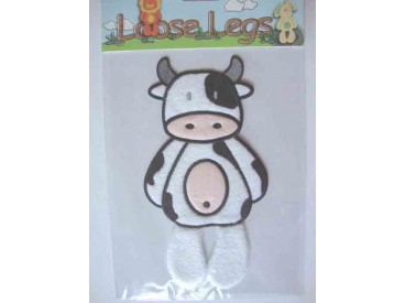 Loose legs koe. Een opstrijkbare velours applicatie waarbij de pootjes los blijven hangen.  18 x 10cm.