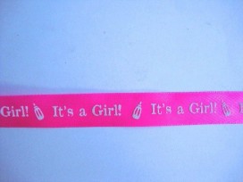 Sierband It's a Girl 15mm. Pink/wit 4584G