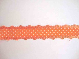 Sierband met stip en kantje Oranje  25mm