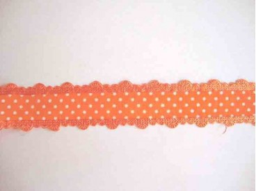 Sierband met stip en kantje Oranje  25mm