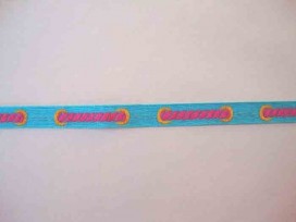 Sierband Aqua met pink gevlochten print    O-849