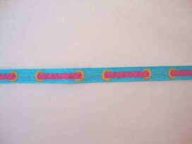 Sierband Aqua met pink gevlochten print    O-849