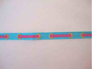 Sierband Aqua met pink gevlochten print    O-849