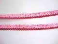 Roze biaisband met een donkerrode ruche en witte besjes. dubbel 15mm
