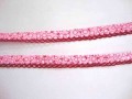 Roze biaisband met een donkerrode ruche en witte besjes. dubbel 15mm