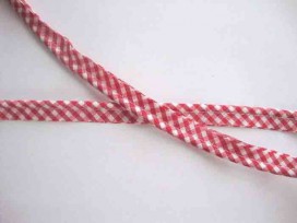 Paspelband. Rode boerenbont ruit.  12 mm breed  Polyester/katoen
