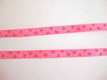 Ripsband Pink met rode hartjes 10mm. 032-66K