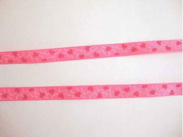 Ripsband Pink met rode hartjes 10mm. 032-66K