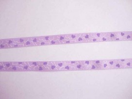 Ripsband Lila met paarse hartjes 10mm. 032-661K