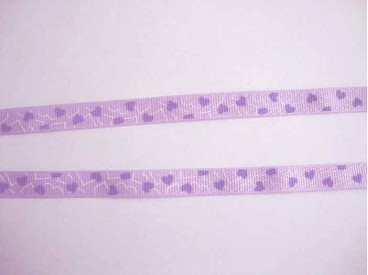 Ripsband Lila met paarse hartjes 10mm. 032-661K