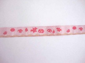 Sierband Fruit Roze met paddestoel 15mm