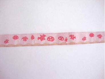 Sierband Fruit Roze met paddestoel 15mm