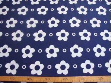 Grote Bloem Wit met cirkel katoen Donkerblauw  Coupon 60 cm