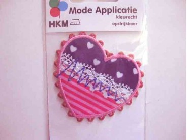 Hartjes applicatie Jeansbl. met hartjes en roze streep