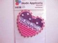 Hartjes applicatie Jeansbl. met hartjes en roze streep