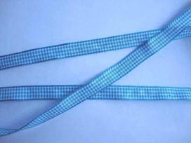 Boerenbont lint Aqua/wit geruit 10mm breed