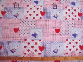 Dapper katoen Patchwork met hartjes en konijn in blok 3021-50N