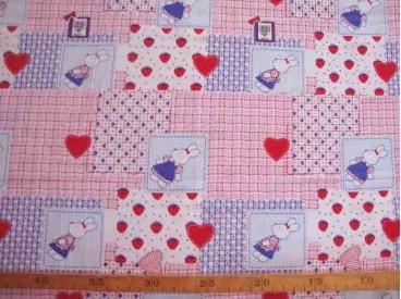 Dapper katoen Patchwork met hartjes en konijn in blok 3021-50N