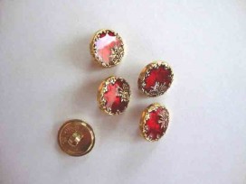 Damesknoop Sjiek Goud/rood met bloemrand 15mm. dks223