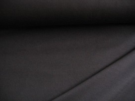 Een zwarte effen tricot stof. Rekt zowel in de breedte als in de lengte. 95%co/5%el. 1,50 mtr. br. 200gr/m2